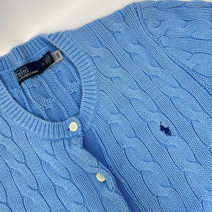 POLO RALPH LAUREN ポロ ラルフローレン 0200012627 ライトブルー コットン ポニー刺繍 ショートスリーブケーブルニットカーディガン トップス
