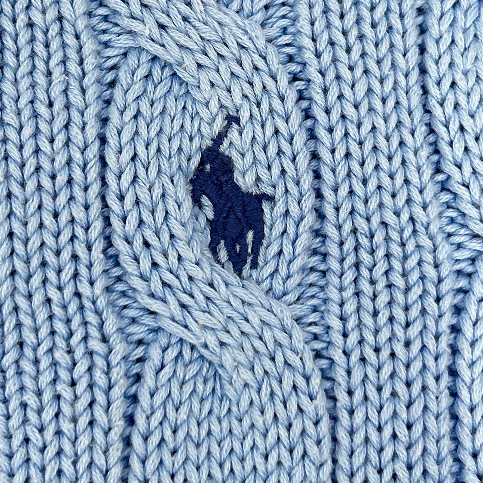 POLO RALPH LAUREN ポロ ラルフローレン 0200012627 ライトブルー コットン ポニー刺繍 ショートスリーブケーブルニットカーディガン トップス