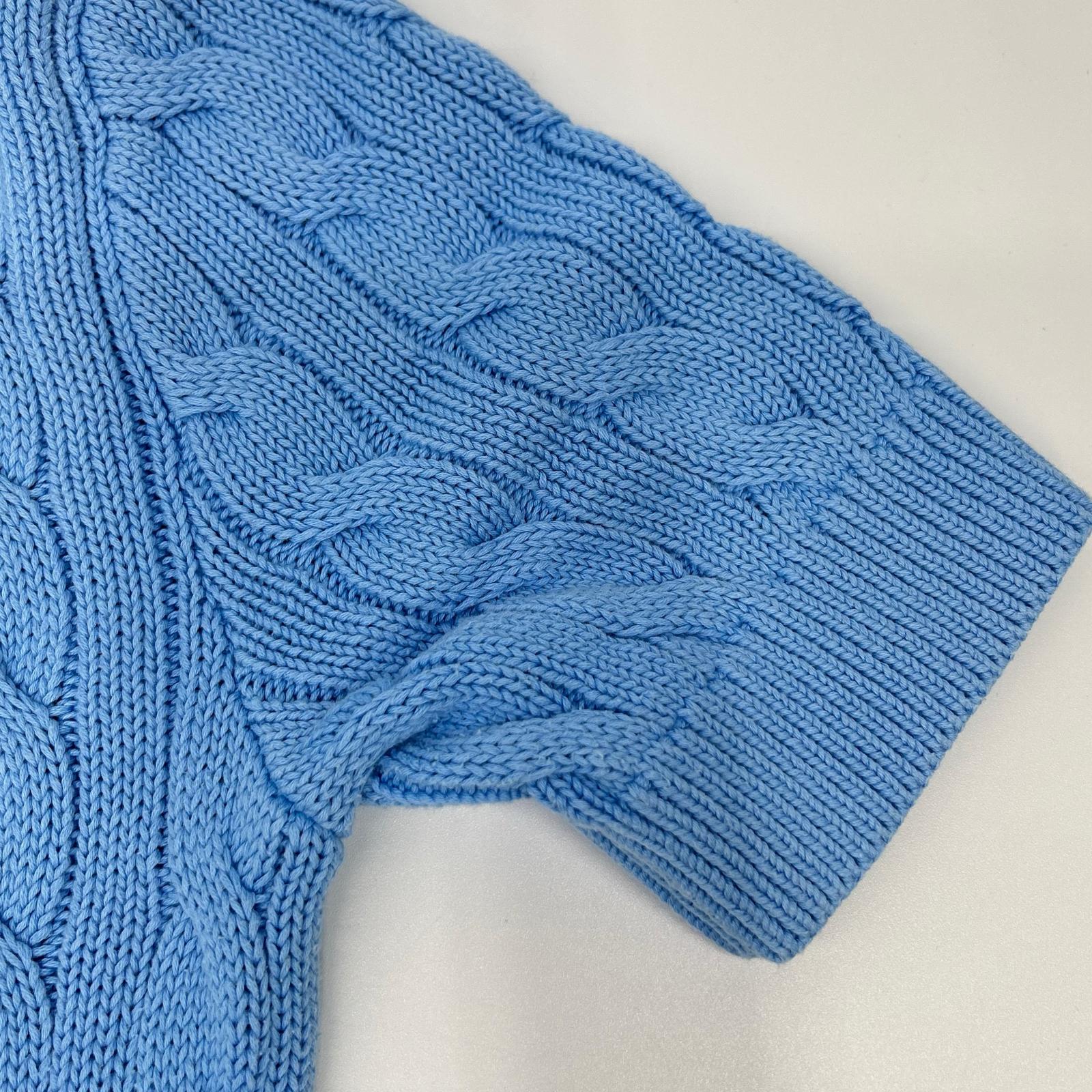 POLO RALPH LAUREN ポロ ラルフローレン 0200012627 ライトブルー コットン ポニー刺繍 ショートスリーブケーブルニットカーディガン トップス