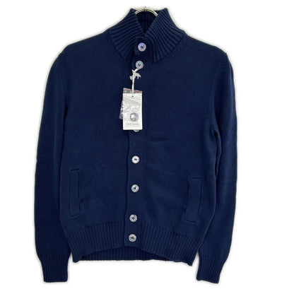 GRAN SASSO Gran Sasso navy stand-collar knit cardigan top