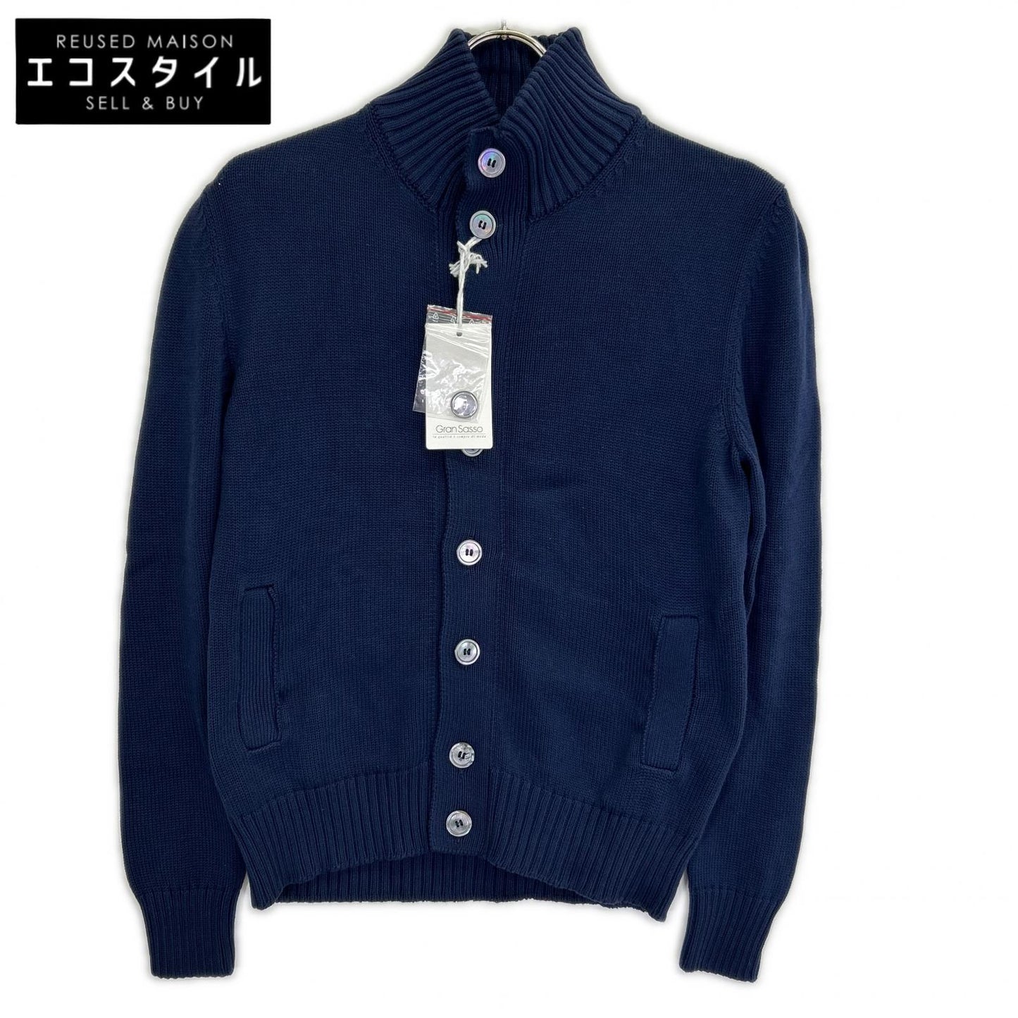 GRAN SASSO Gran Sasso navy stand-collar knit cardigan top