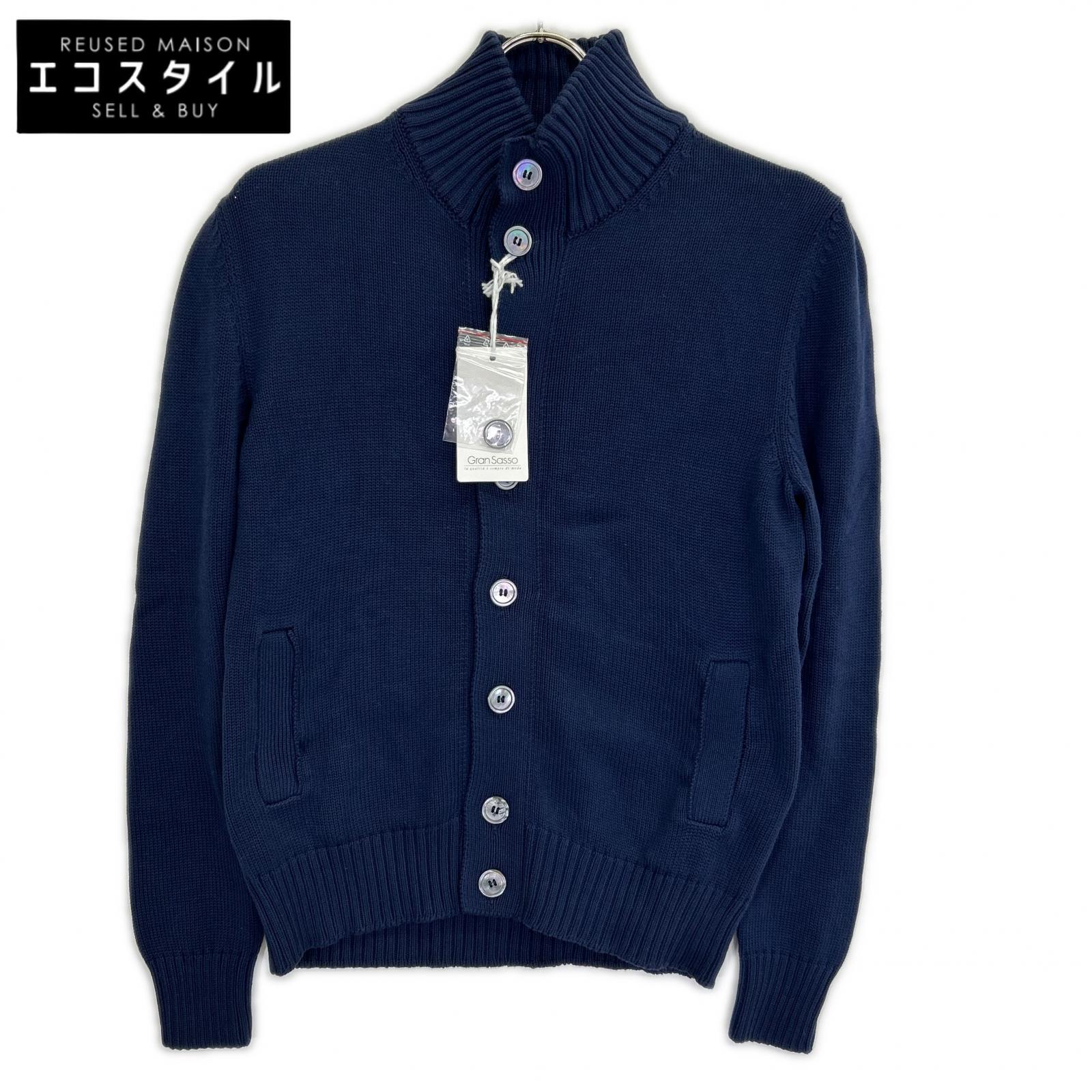 GRAN SASSO Gran Sasso navy stand-collar knit cardigan top