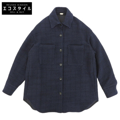MUSE Tweed stand-collar jacket, cotton blend, women's, navy, jacket