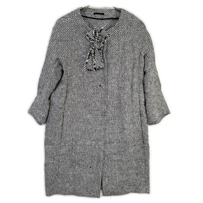 ERMANNO SCERVINO エルマノシェルビーノ D286D340DEQ ホワイト×ブラック リネン混 フロントリボン ツイードミディアムコート コート
