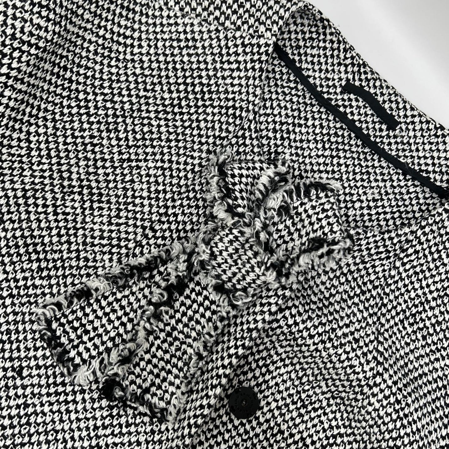 ERMANNO SCERVINO エルマノシェルビーノ D286D340DEQ ホワイト×ブラック リネン混 フロントリボン ツイードミディアムコート コート