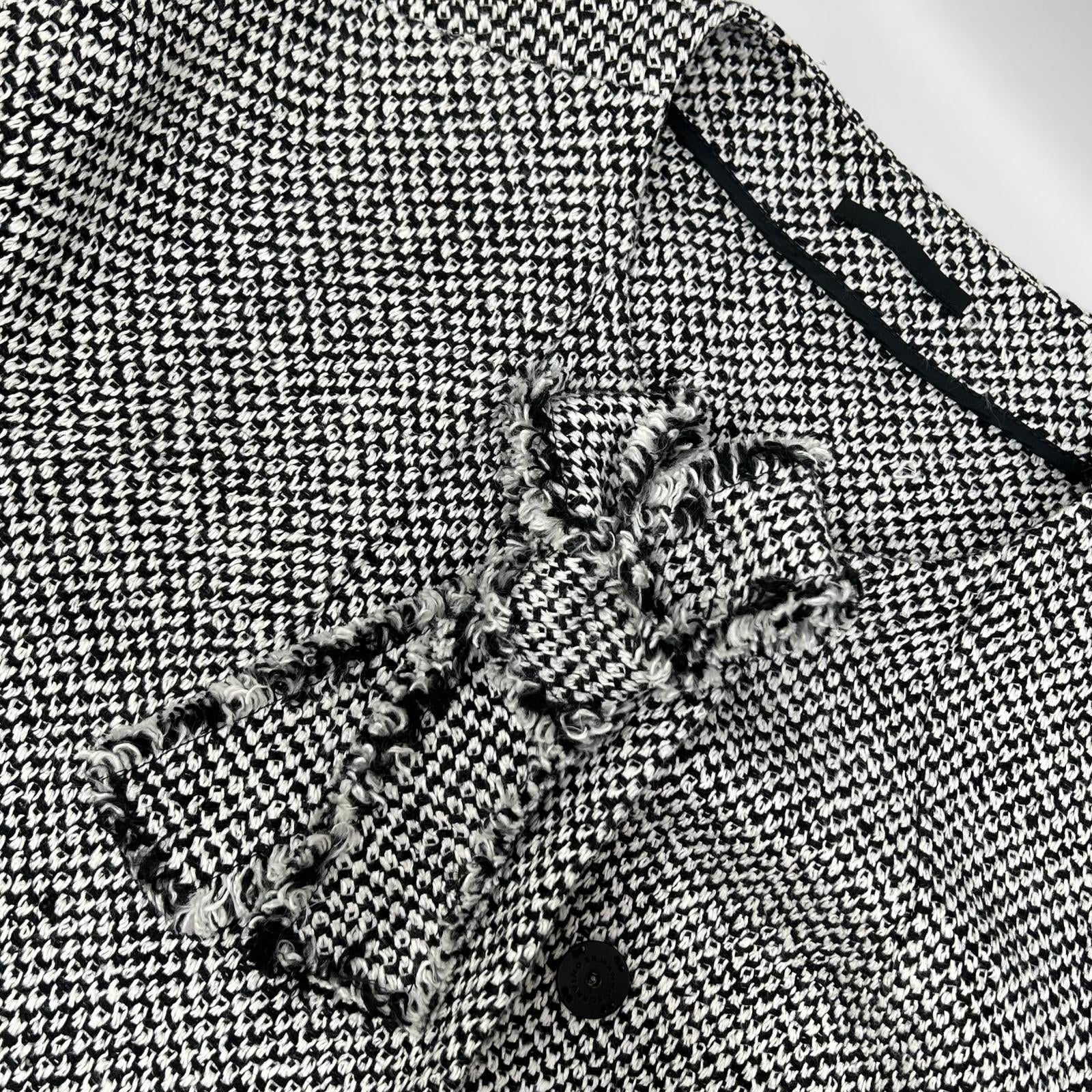 ERMANNO SCERVINO エルマノシェルビーノ D286D340DEQ ホワイト×ブラック リネン混 フロントリボン ツイードミディアムコート コート