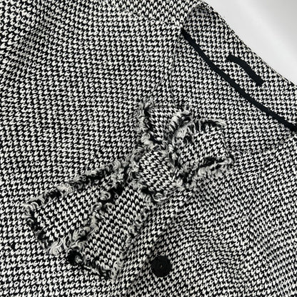 ERMANNO SCERVINO エルマノシェルビーノ D286D340DEQ ホワイト×ブラック リネン混 フロントリボン ツイードミディアムコート コート