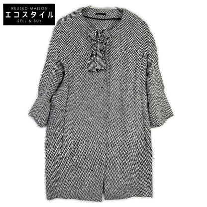 ERMANNO SCERVINO エルマノシェルビーノ D286D340DEQ ホワイト×ブラック リネン混 フロントリボン ツイードミディアムコート コート