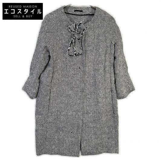 ERMANNO SCERVINO エルマノシェルビーノ D286D340DEQ ホワイト×ブラック リネン混 フロントリボン ツイードミディアムコート コート