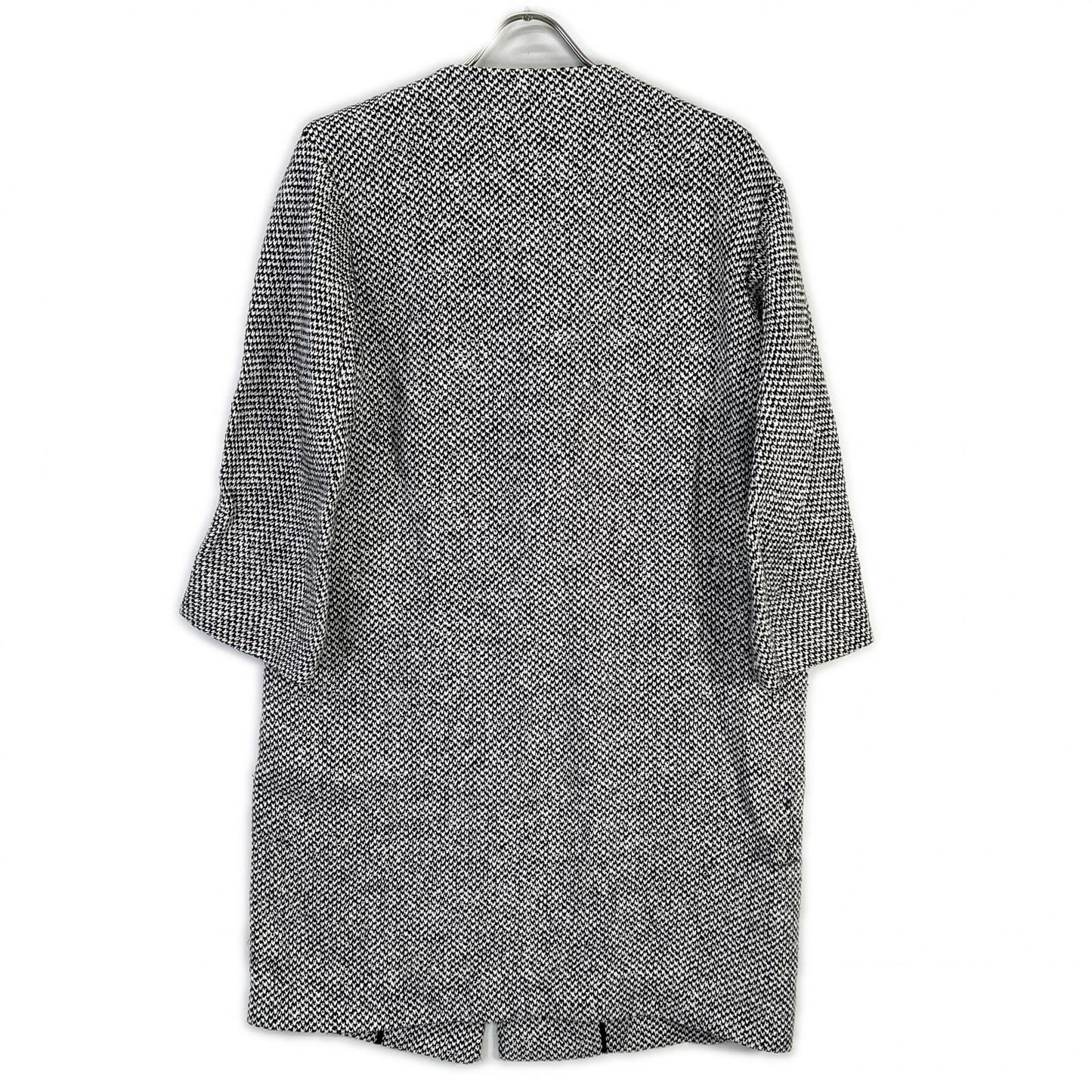 ERMANNO SCERVINO エルマノシェルビーノ D286D340DEQ ホワイト×ブラック リネン混 フロントリボン ツイードミディアムコート コート