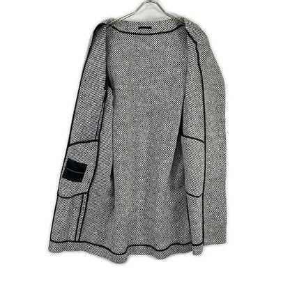 ERMANNO SCERVINO エルマノシェルビーノ D286D340DEQ ホワイト×ブラック リネン混 フロントリボン ツイードミディアムコート コート