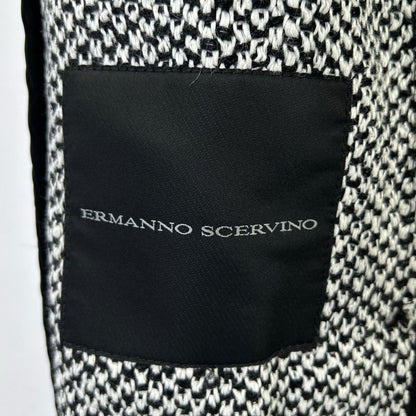 ERMANNO SCERVINO エルマノシェルビーノ D286D340DEQ ホワイト×ブラック リネン混 フロントリボン ツイードミディアムコート コート