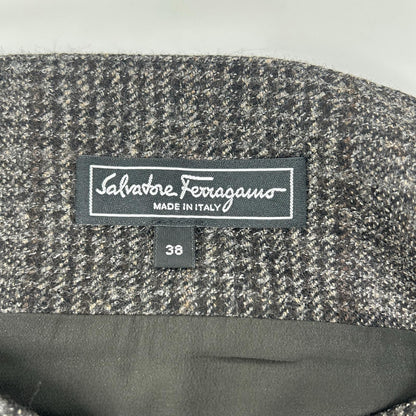 Salvatore Ferragamo サルヴァトーレフェラガモ 5461-004 ダークグレー ウール グレンチェック タックショートスカート スカート