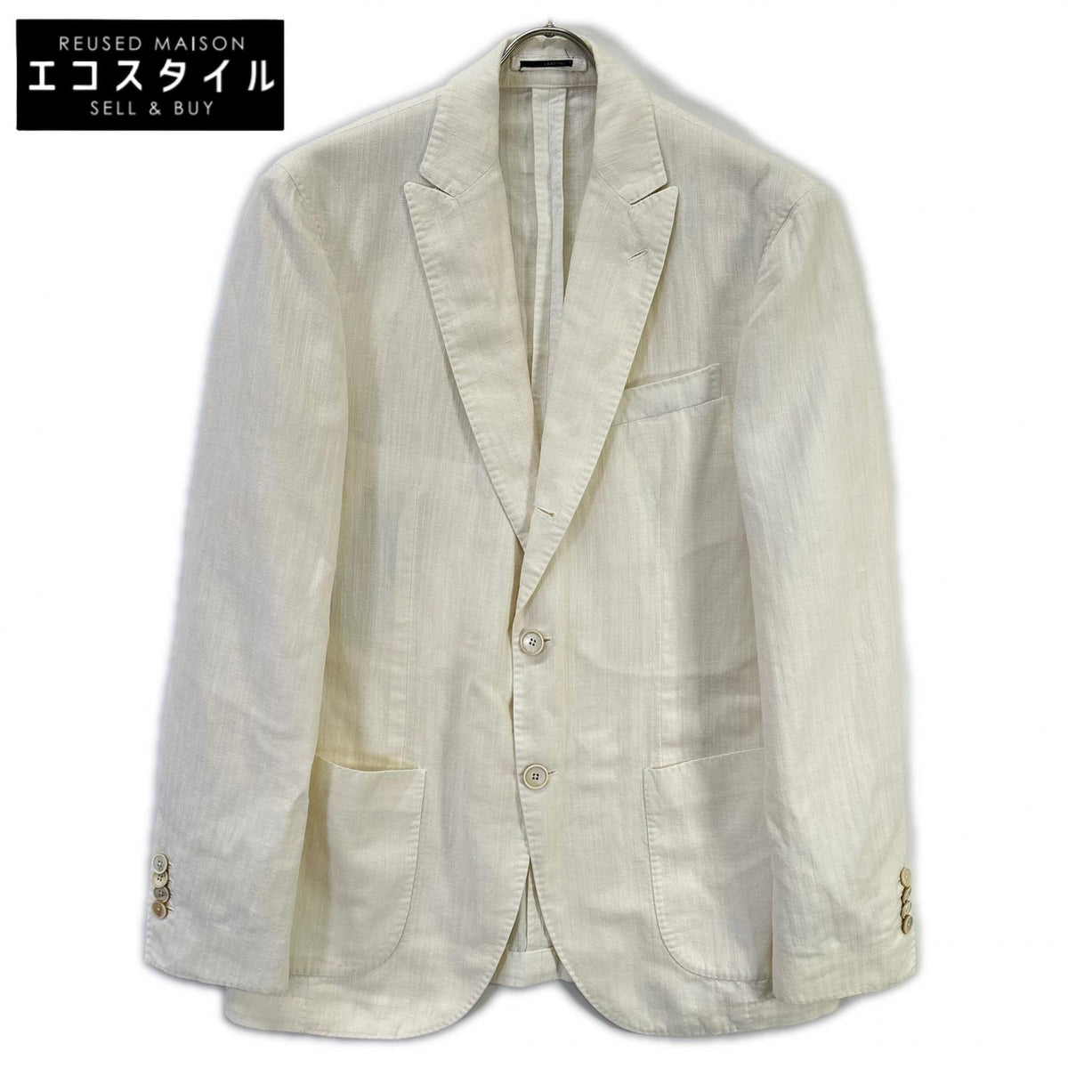 LARDINI EE385AV-92 White cotton shadow-stripe peak-lapel 3-button single-breasted jacket Jacket