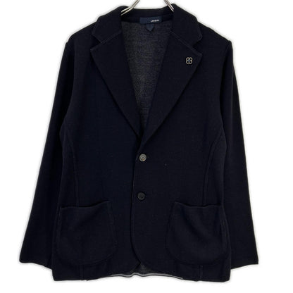 LARDINI JWLJM56J Black 100% wool solid Milano-rib knit jacket with boutonnière Jacket