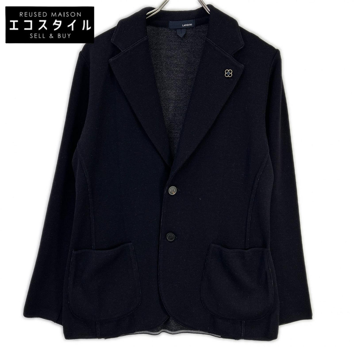 LARDINI JWLJM56J Black 100% wool solid Milano-rib knit jacket with boutonnière Jacket