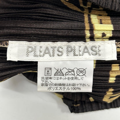 PLEATS PLEASE プリーツプリーズ PP41-JK691 ブラウン フレンチメニュー柄ノースリーブトップス トップス