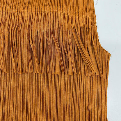 PLEATS PLEASE プリーツプリーズ PP91-JH092 オレンジ フリンジノースリーブワンピース ワンピース