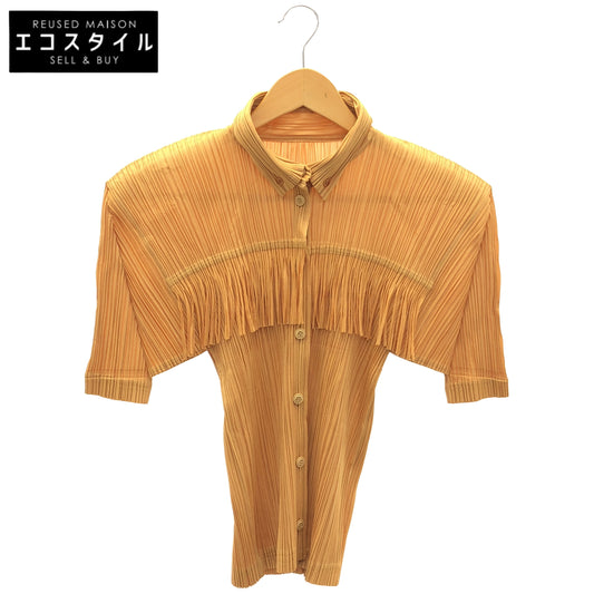 【SALE】 PLEATS PLEASE プリーツプリーズ PP91-JK091 マスタードイエロー フリンジショートスリーブシャツブラウス トップス