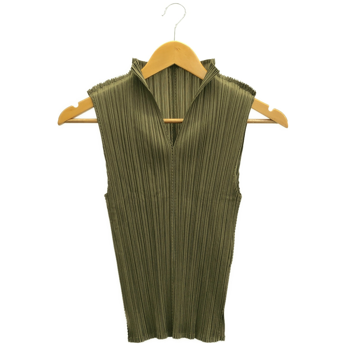 PLEATS PLEASE プリーツプリーズ PP31-JK222 カーキ Vネックモックネックノースリーブトップス トップス