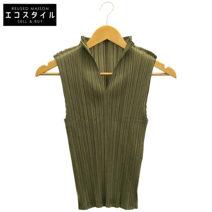 PLEATS PLEASE プリーツプリーズ PP31-JK222 カーキ Vネックモックネックノースリーブトップス トップス