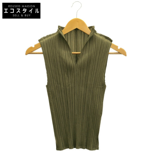 PLEATS PLEASE プリーツプリーズ PP31-JK222 カーキ Vネックモックネックノースリーブトップス トップス