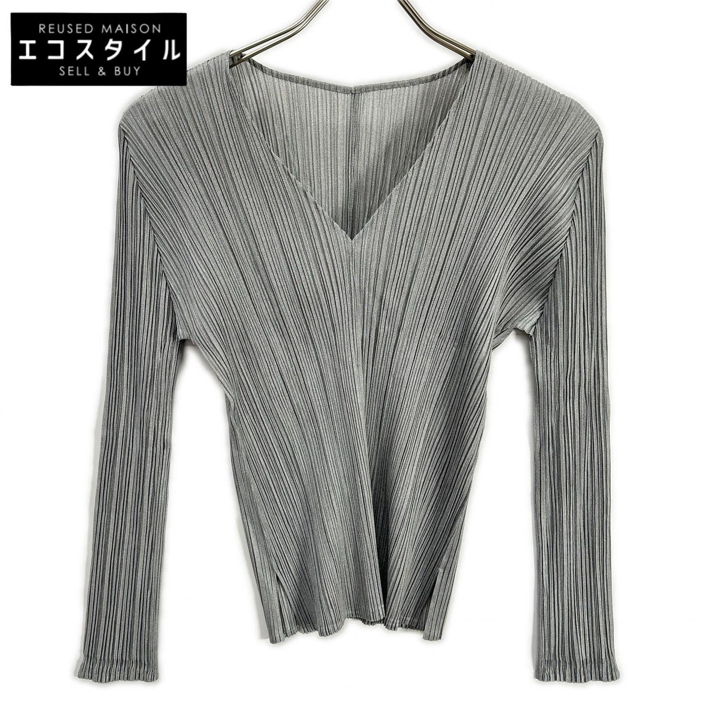 PLEATS PLEASE プリーツプリーズ PP41-JK103 グレー Vネックカットソー ブラウス トップス