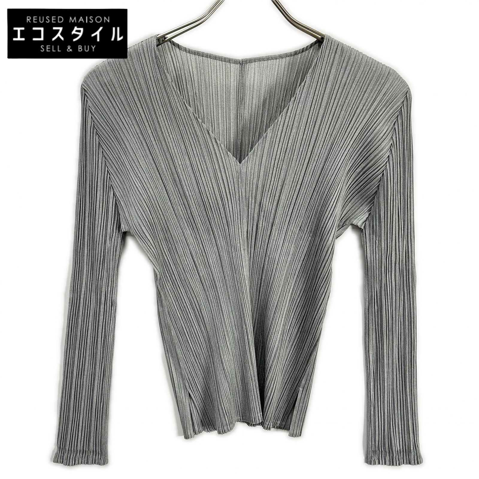 PLEATS PLEASE プリーツプリーズ PP41-JK103 グレー Vネックカットソー ブラウス トップス