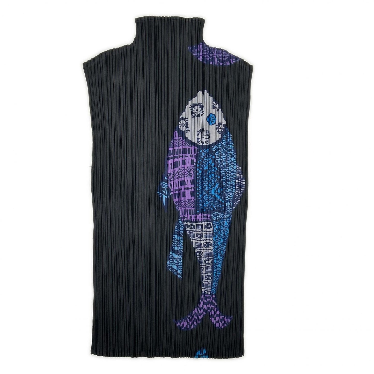 PLEATS PLEASE プリーツプリーズ PP33-JK632 ブラック 魚 フィッシュプリントモックネックノースリーブトップス トップス