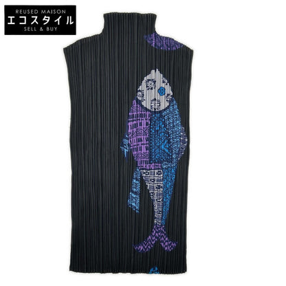 PLEATS PLEASE プリーツプリーズ PP33-JK632 ブラック 魚 フィッシュプリントモックネックノースリーブトップス トップス