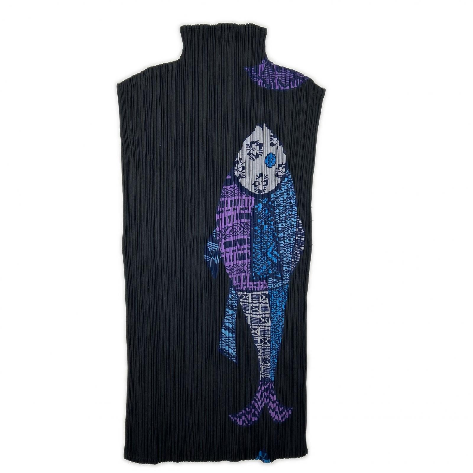 PLEATS PLEASE プリーツプリーズ PP33-JK632 ブラック 魚 フィッシュプリントモックネックノースリーブトップス トップス