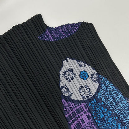 PLEATS PLEASE プリーツプリーズ PP33-JK632 ブラック 魚 フィッシュプリントモックネックノースリーブトップス トップス