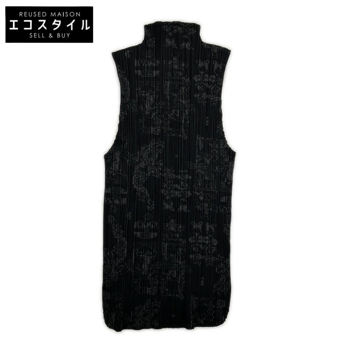 PLEATS PLEASE プリーツプリーズ PP41-JK721 ブラック チャイニーズ柄モックネックノースリーブトップス トップス