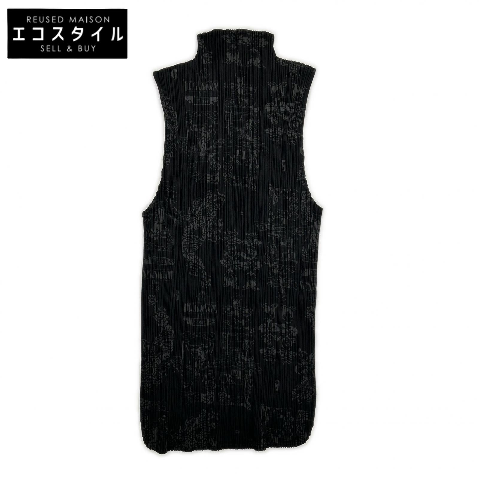 PLEATS PLEASE プリーツプリーズ PP41-JK721 ブラック チャイニーズ柄モックネックノースリーブトップス トップス
