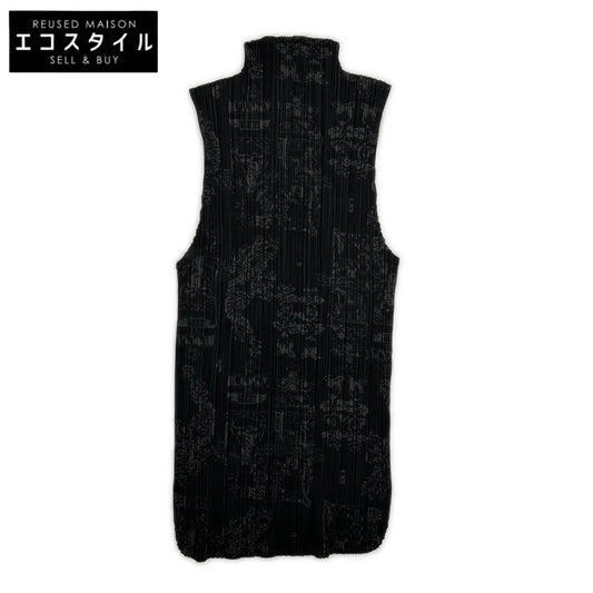 PLEATS PLEASE プリーツプリーズ PP41-JK721 ブラック チャイニーズ柄モックネックノースリーブトップス トップス