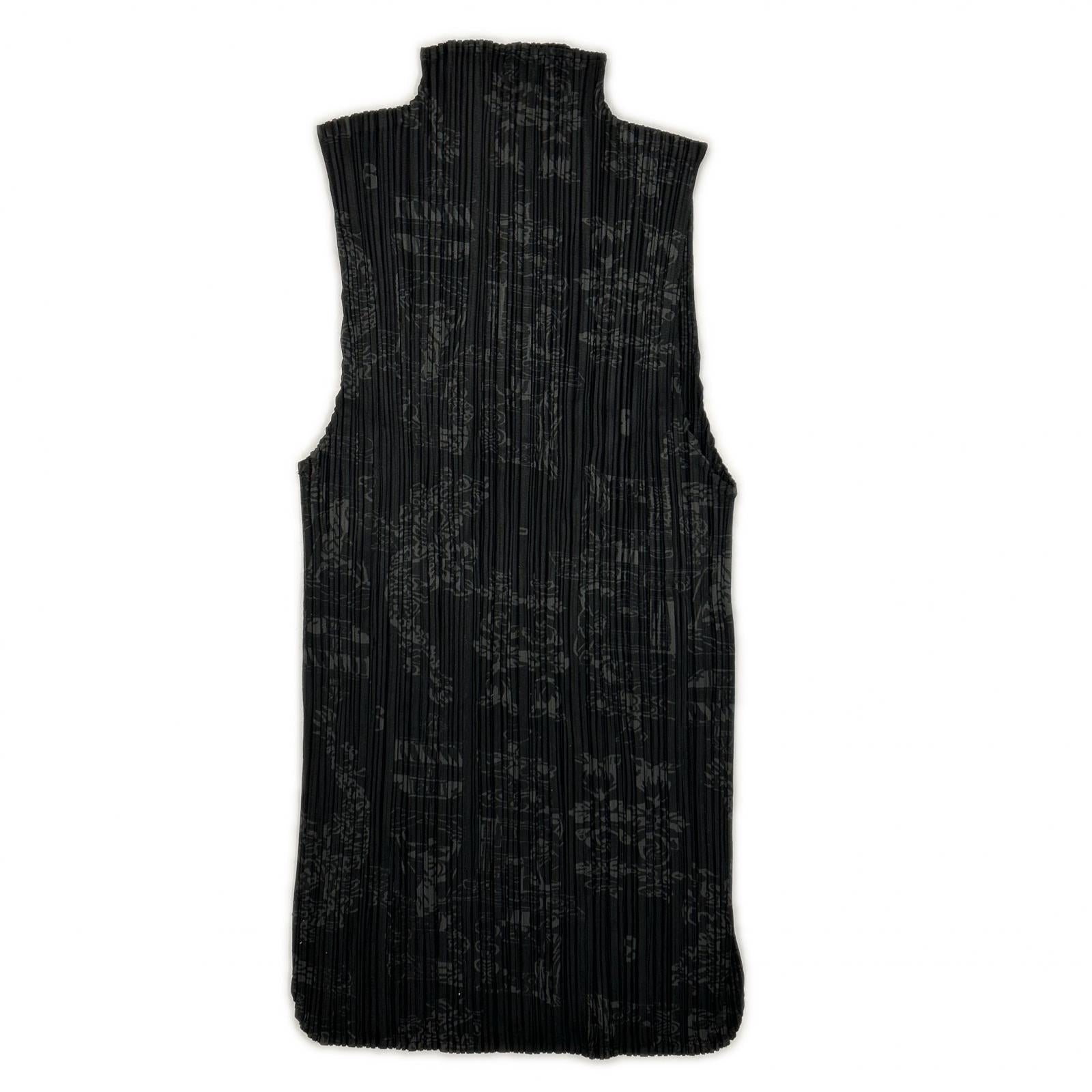 PLEATS PLEASE プリーツプリーズ PP41-JK721 ブラック チャイニーズ柄モックネックノースリーブトップス トップス