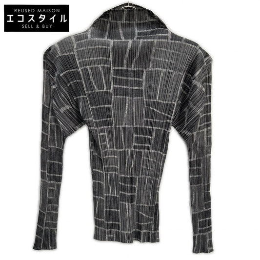 PLEATS PLEASE PP84-JK904 Gray All-Over-Pattern Mock-Neck Long-Sleeve Top