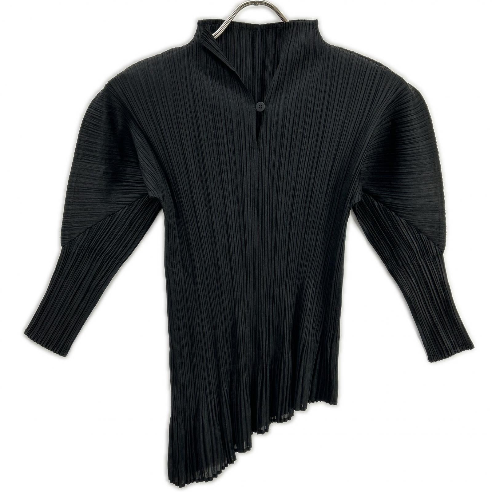 PLEATS PLEASE プリーツプリーズ PP51-JK863 ブラック 7分袖アシンメトリーカットソー トップス