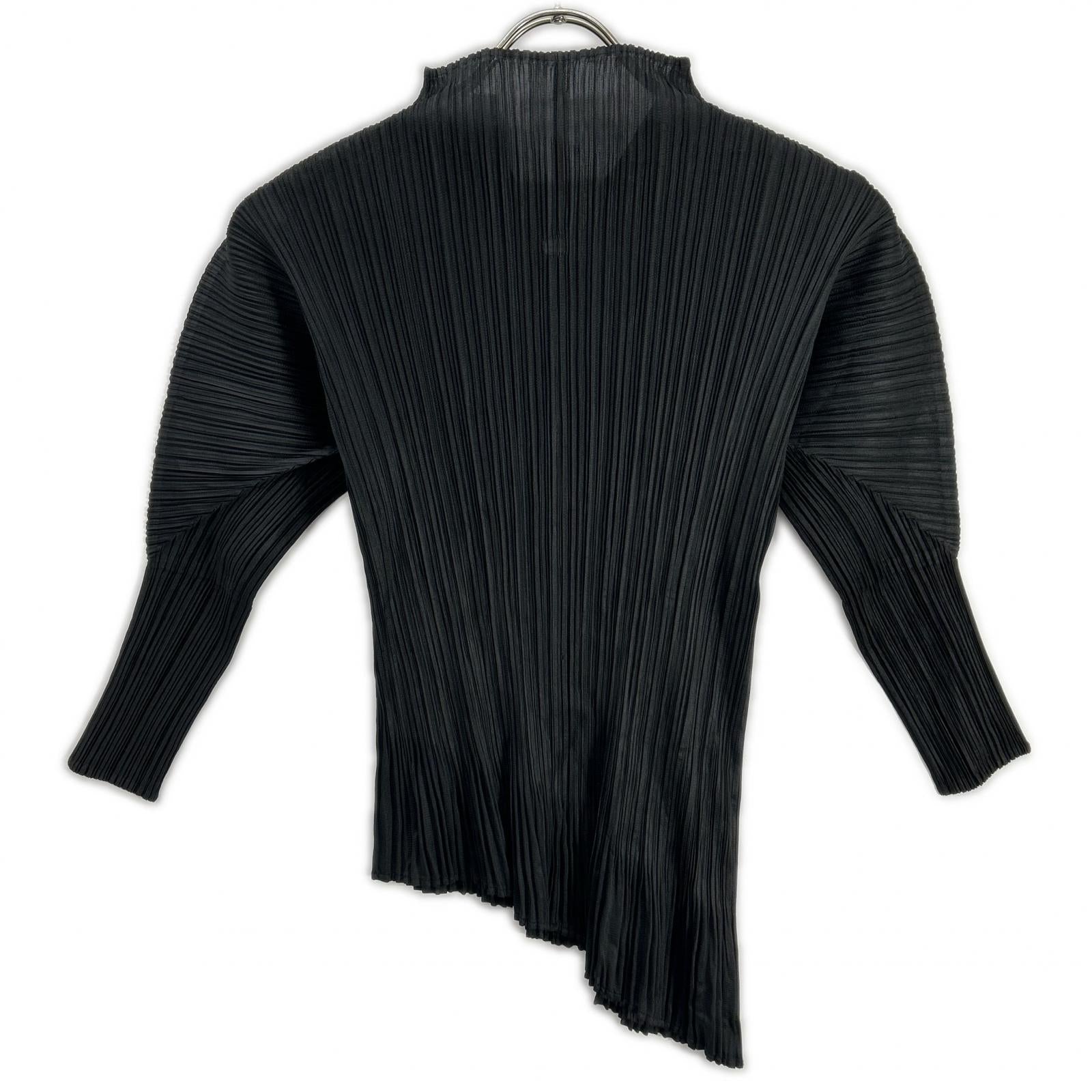 PLEATS PLEASE プリーツプリーズ PP51-JK863 ブラック 7分袖アシンメトリーカットソー トップス