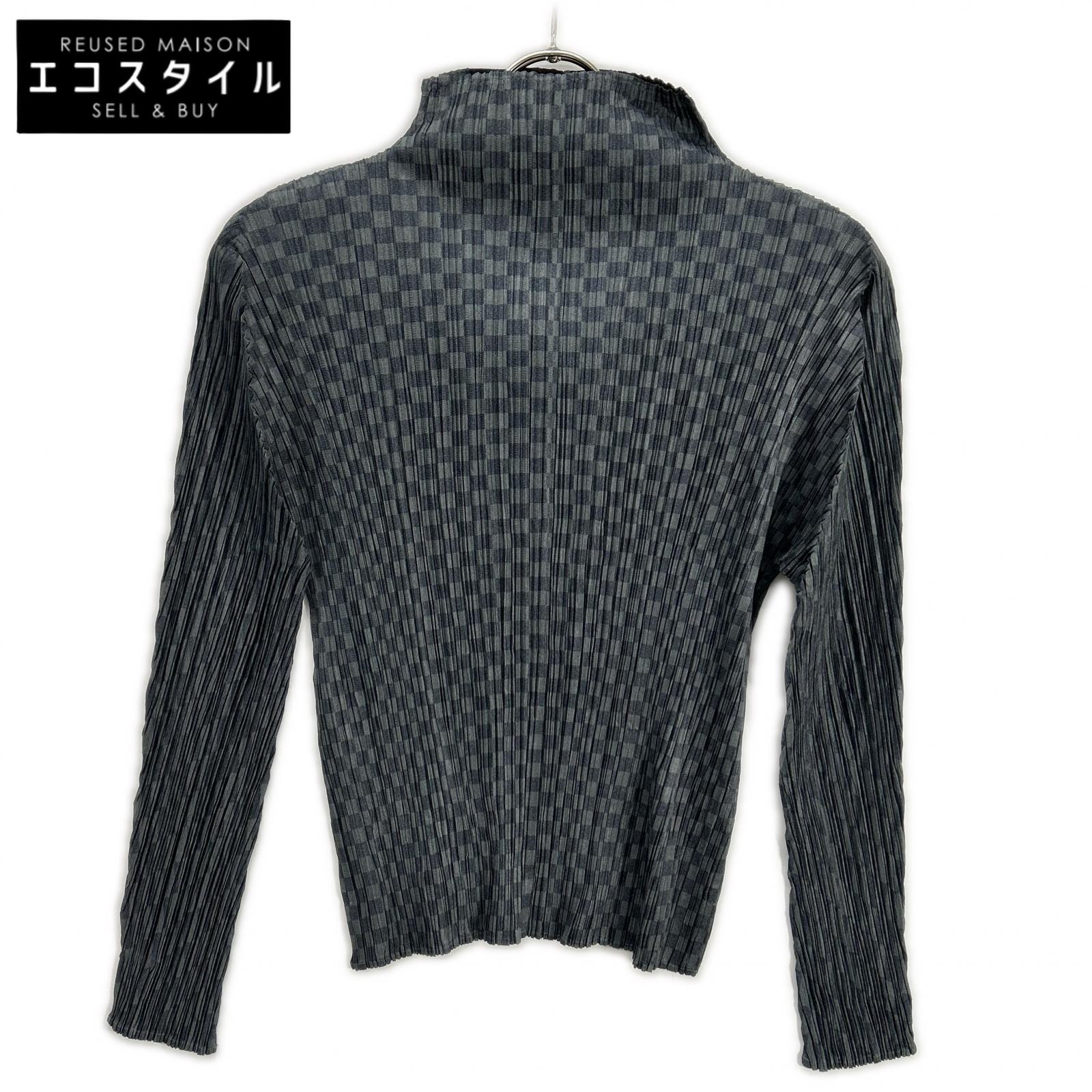 PLEATS PLEASE プリーツプリーズ PP31-JK961 グレー 市松柄モックネック長袖カットソー トップス