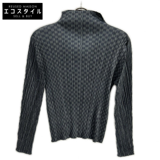 PLEATS PLEASE プリーツプリーズ PP31-JK961 グレー 市松柄モックネック長袖カットソー トップス