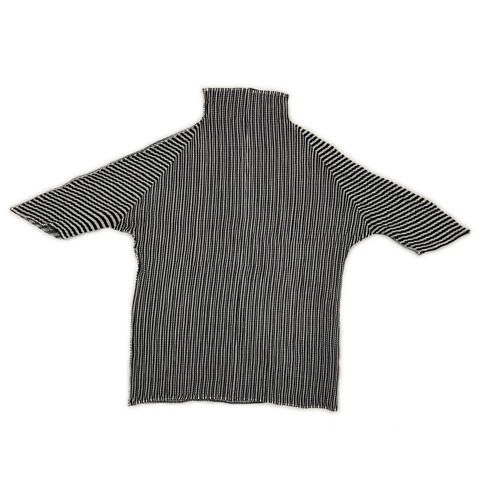 PLEATS PLEASE プリーツプリーズ PP16-FJ211 ブラック ストライプ切替モックネックショートスリーブカットソー トップス