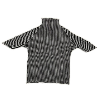 PLEATS PLEASE プリーツプリーズ PP16-FJ211 ブラック ストライプ切替モックネックショートスリーブカットソー トップス