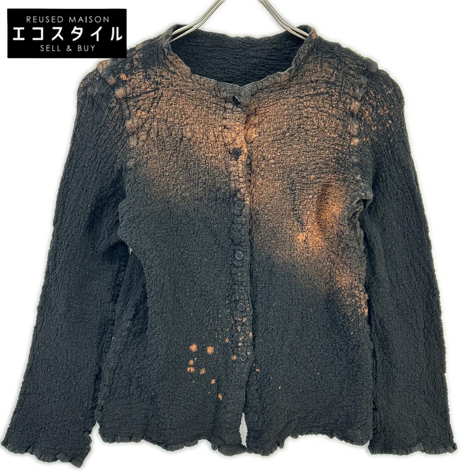 MeISSEYMIYAKE ミーイッセイミヤケ MI52-FO619 ブラック シュリンク加工フェードデザインカーディガン トップス