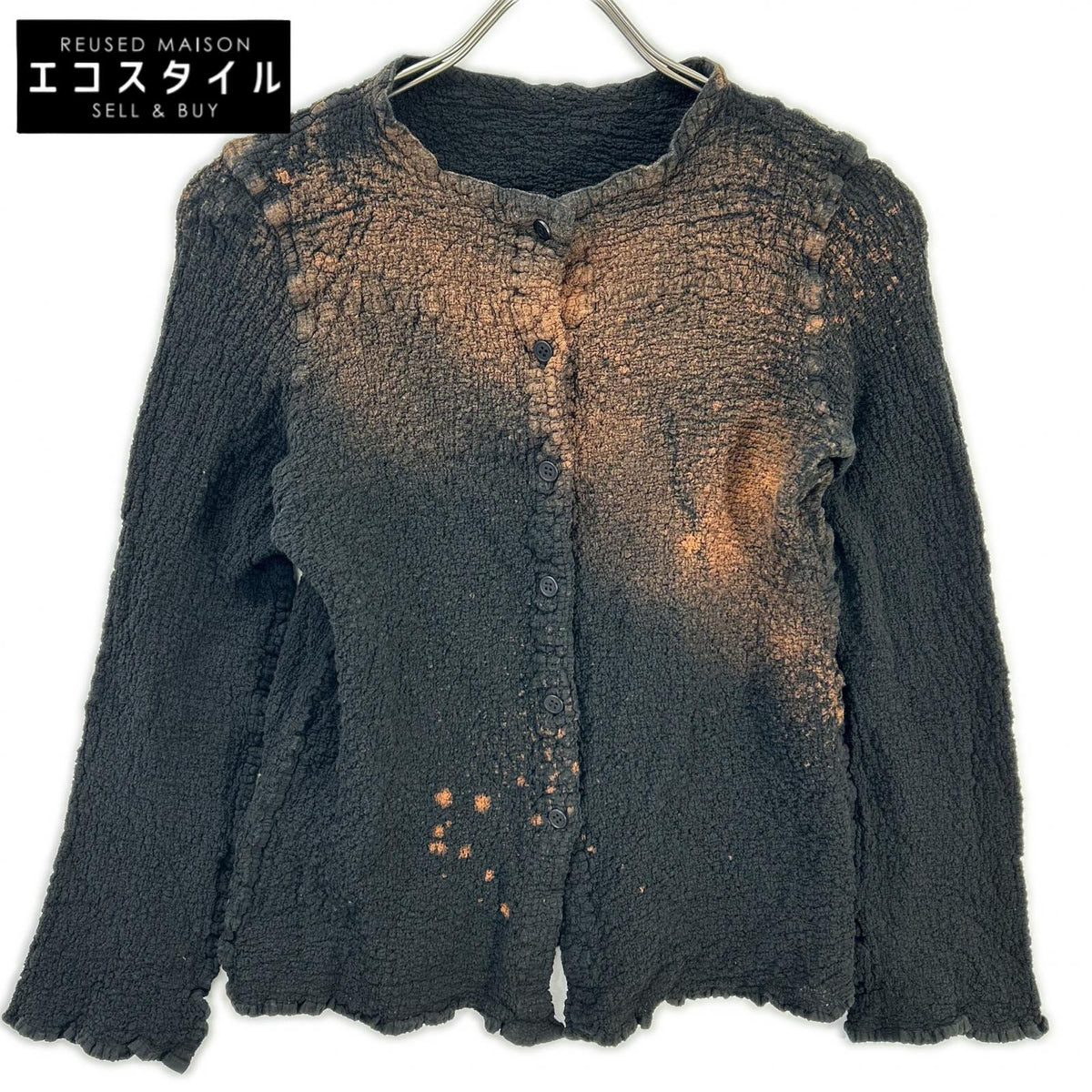 MeISSEYMIYAKE ミーイッセイミヤケ MI52-FO619 ブラック シュリンク加工フェードデザインカーディガン トップス