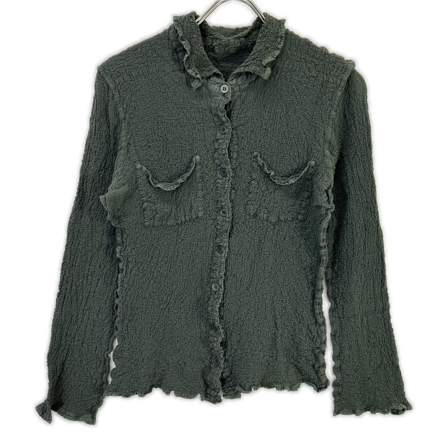 MeISSEYMIYAKE ミーイッセイミヤケ MI54FK408 khaki shrunk-finish two-pocket cardigan tops