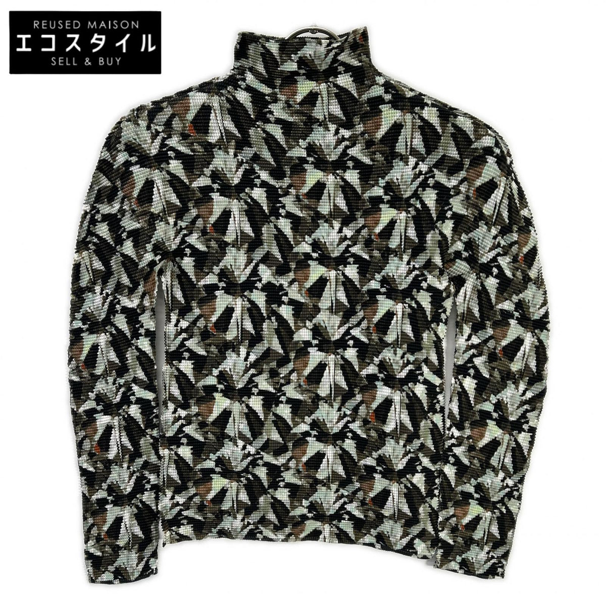 MeISSEYMIYAKE Me Issey Miyake MI43-FJ611 Multicolor All-Over-Pattern Mock-Neck Long-Sleeve Cut-and-Sew Top Tops