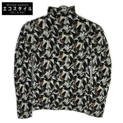 MeISSEYMIYAKE Me Issey Miyake MI43-FJ611 Multicolor All-Over-Pattern Mock-Neck Long-Sleeve Cut-and-Sew Top Tops