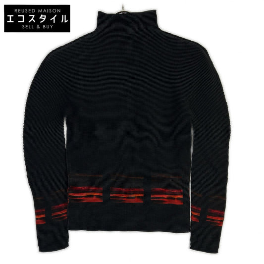 MeISSEYMIYAKE ミーイッセイミヤケ MI33-FJ421 ブラック×レッド モックネック長袖カットソー トップス