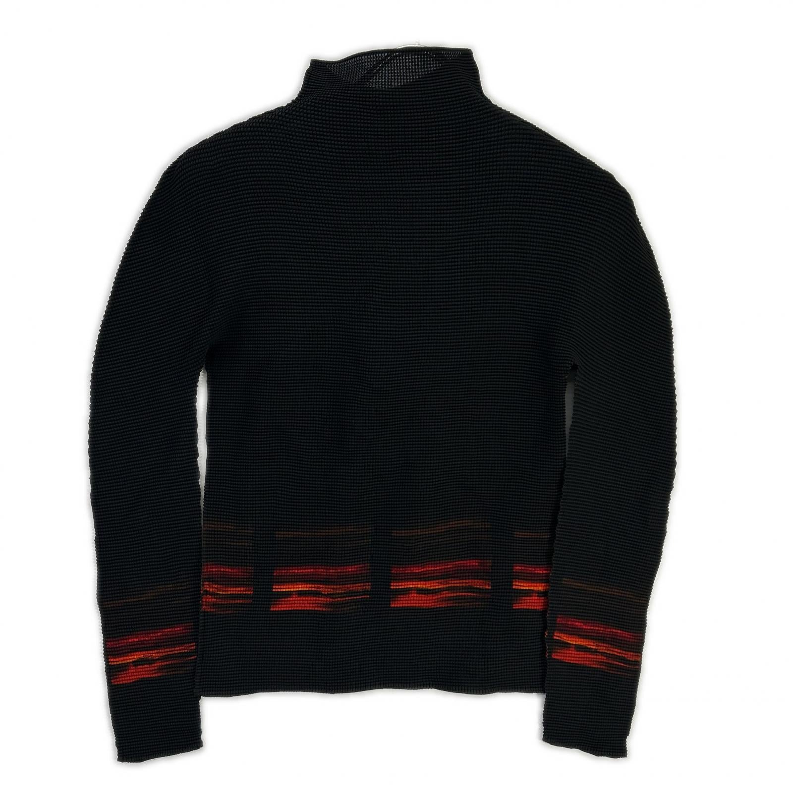 MeISSEYMIYAKE ミーイッセイミヤケ MI33-FJ421 ブラック×レッド モックネック長袖カットソー トップス